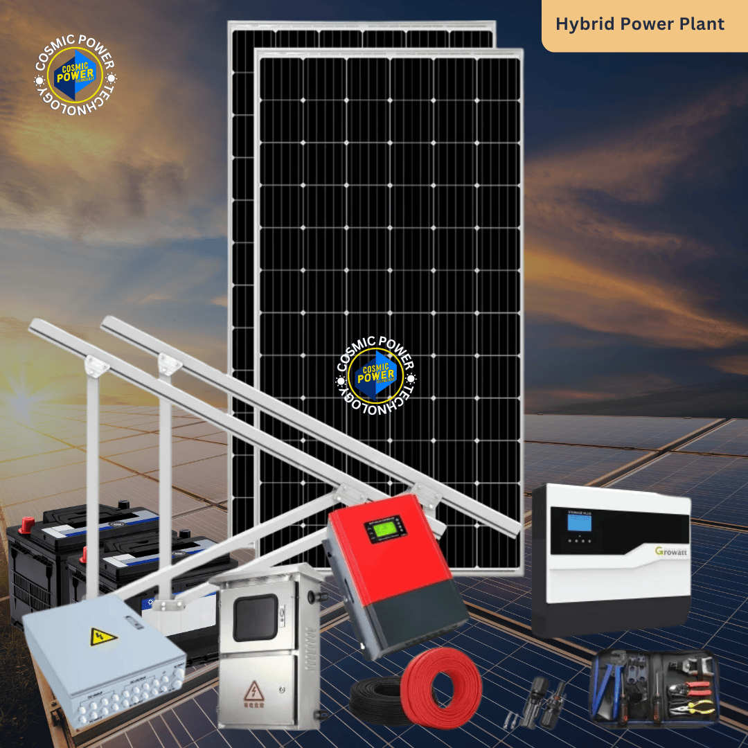 View of Cosmic Power 5 kW Hybrid Rooftop Solar Power Plant Kit with Lead Acid ...